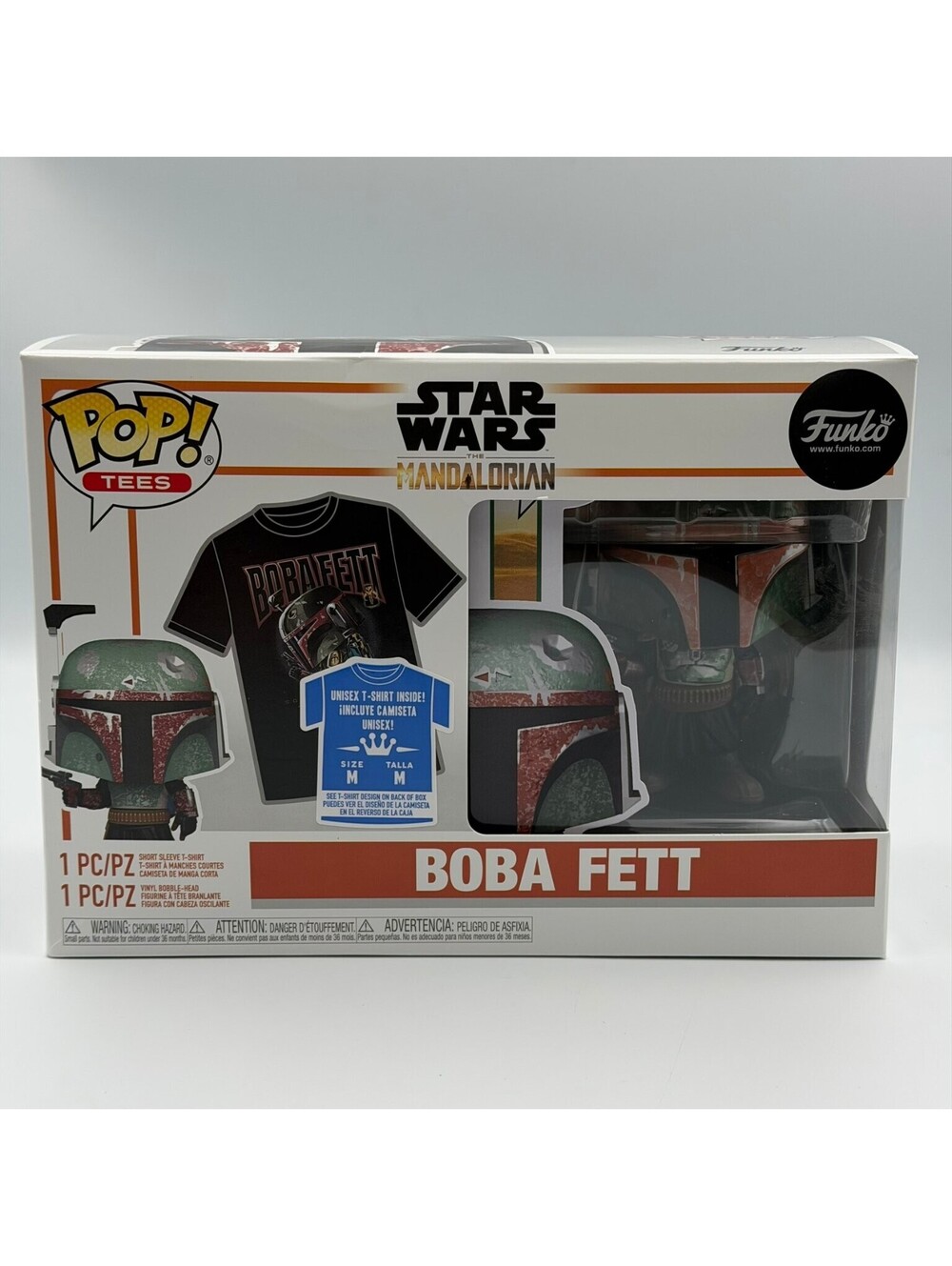 Funko Pop! Tees Boba Fett The Mandalorian Bobble-Head w/ T-Shirt M